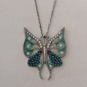 925 Silver butterfly necklace blue turquoise stones